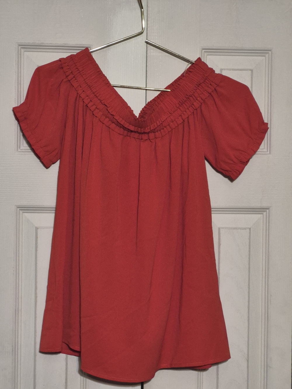 Doe & Rae Red Smocked V-Neck Peasant Top